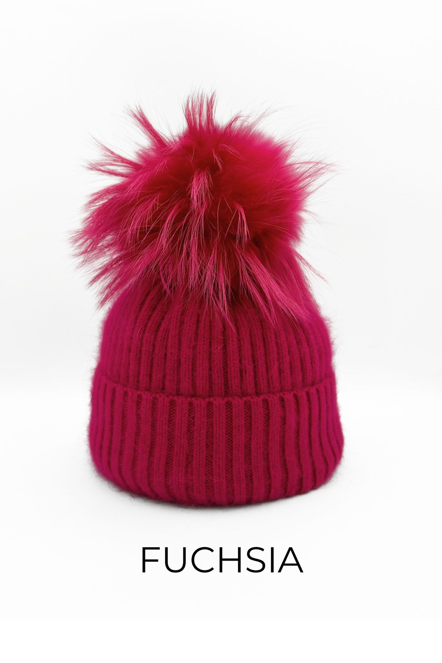 Linda Richards Genuine Wool & Angora Blend Ribbed Knit Beanie - Fuchsia, utopiaboutique.com
