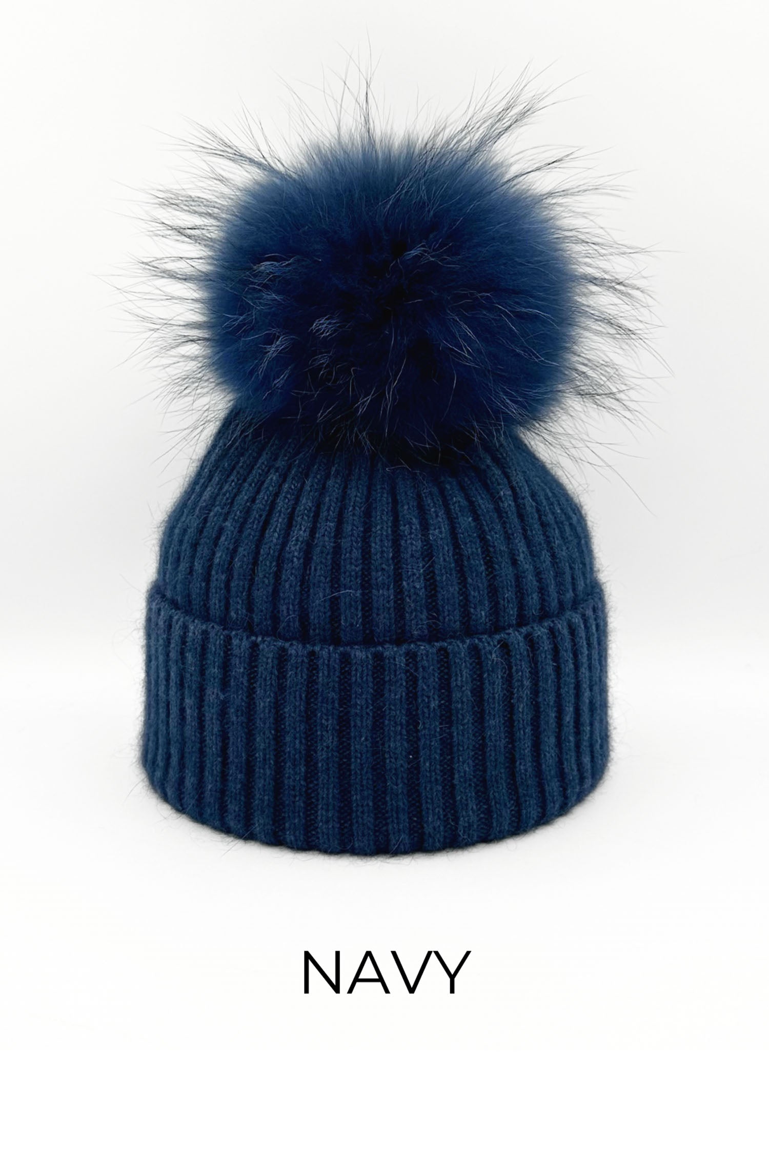 Linda Richards Genuine Wool & Angora Blend Ribbed Knit Beanie - Navy, utopiaboutique.com