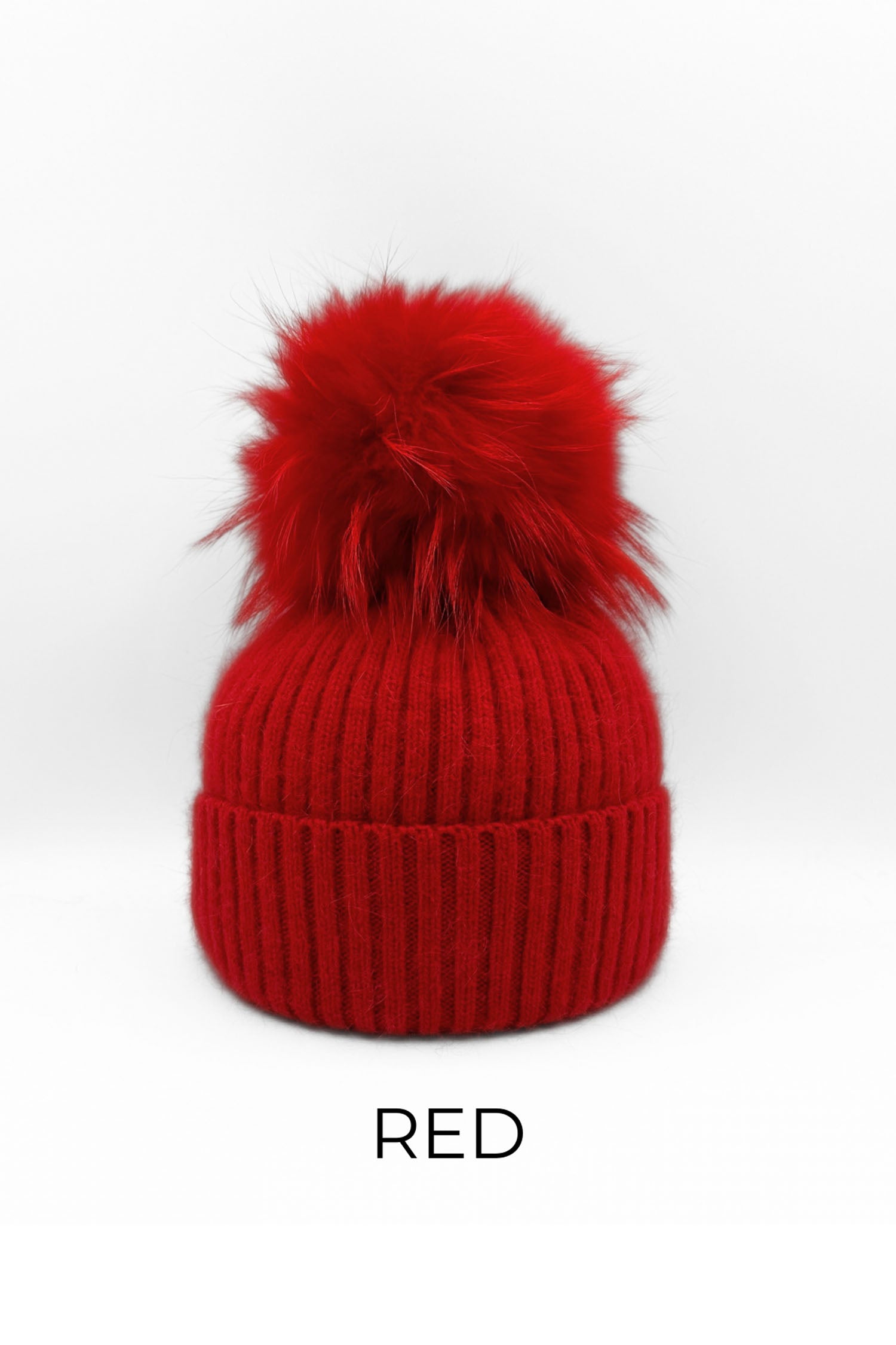 Linda Richards Genuine Wool & Angora Blend Ribbed Knit Beanie - Red, utopiaboutque.com