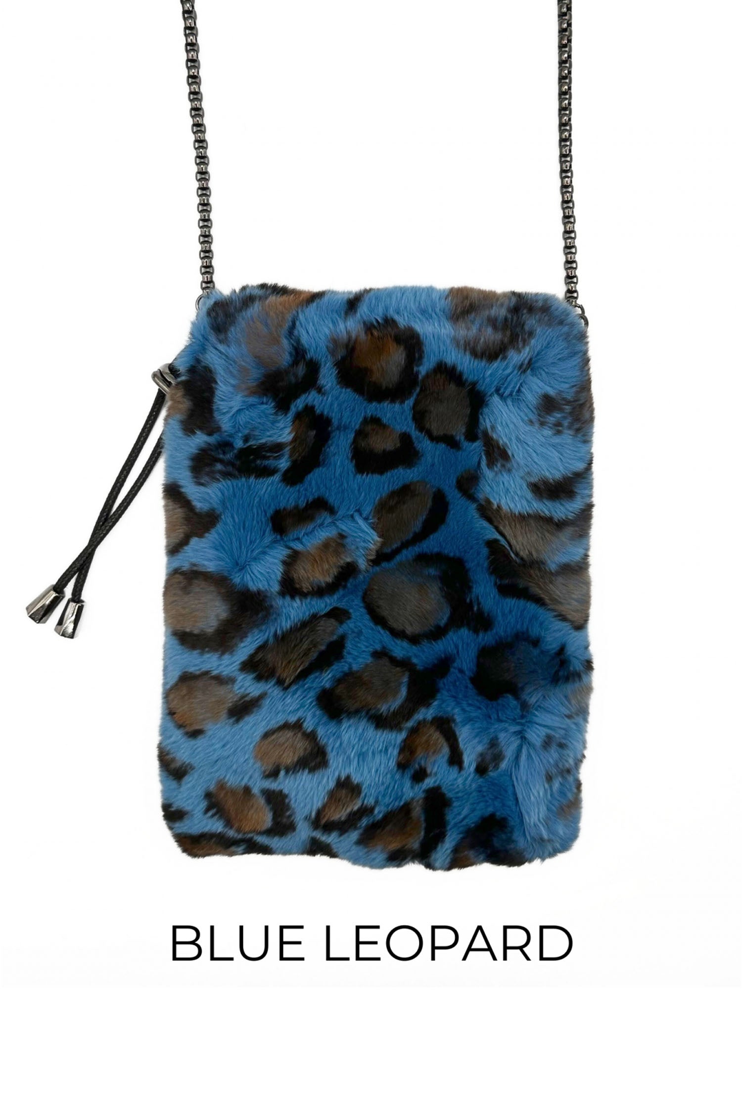 Linda Richards Genuine Rex Rabbit Mobile Crossbody Bag – Blue Leopard, utopiaboutique.com