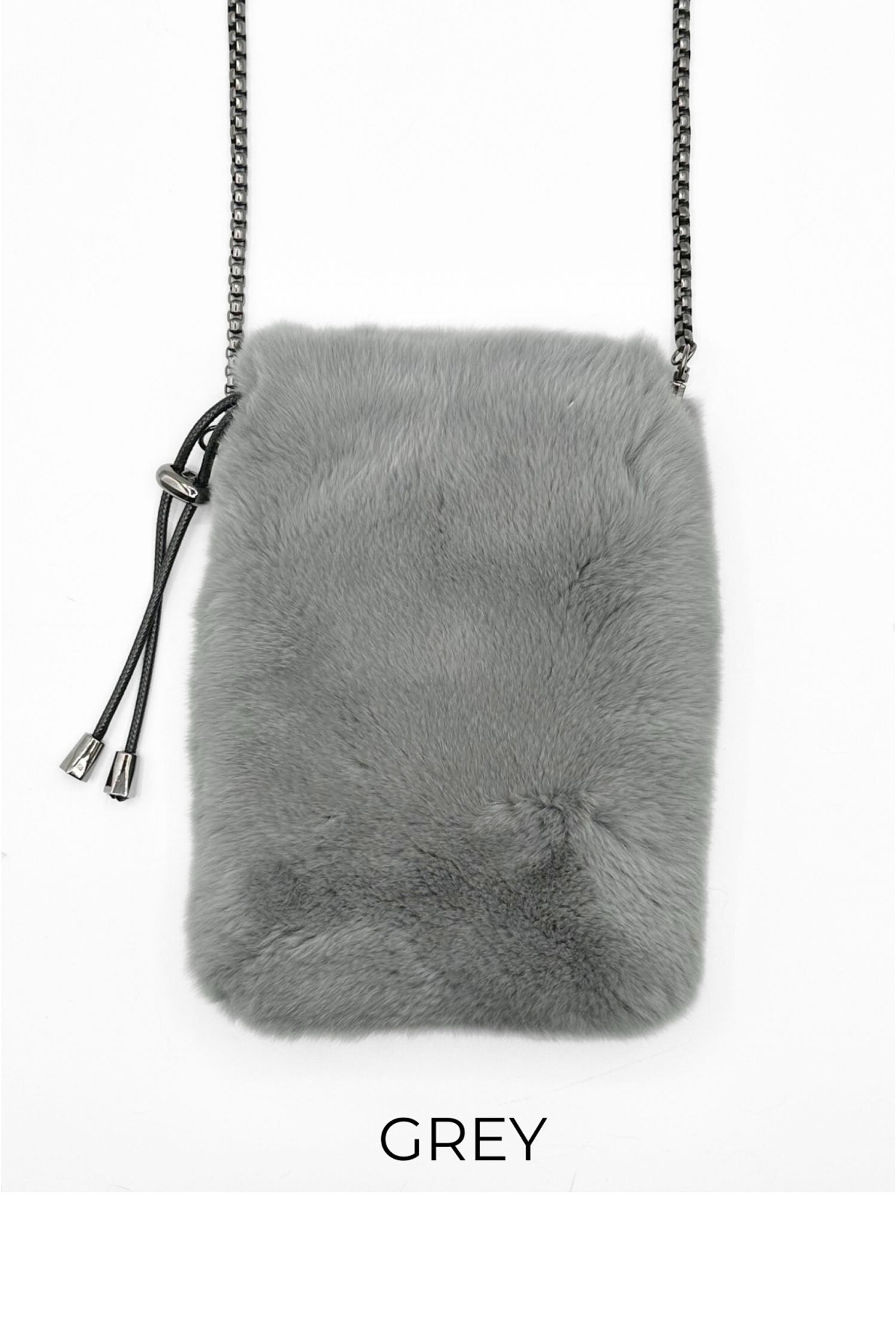 Linda Richards Genuine Rex Rabbit Mobile Crossbody Bag – Grey, utopiaboutique.com